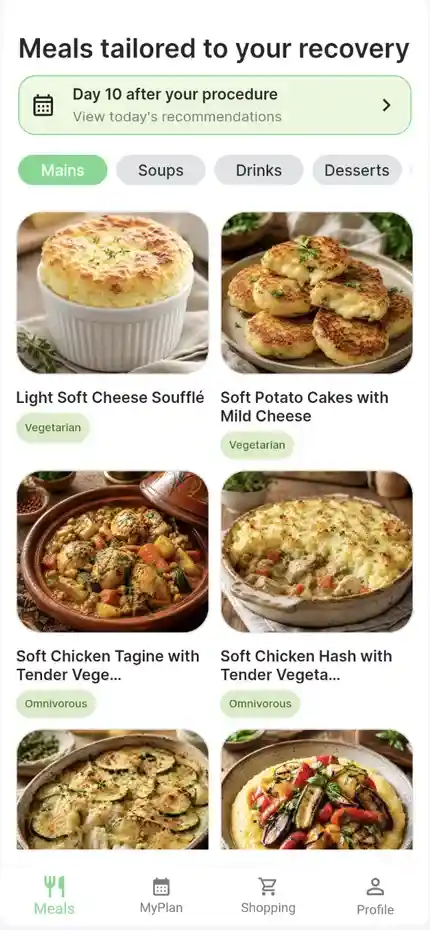 Meals tailored to the current healing stage
