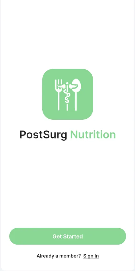 PostSurgNutrition welcome screen