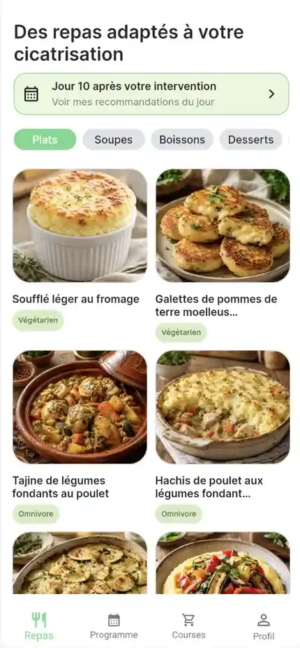 Repas adaptés au stade de cicatrisation